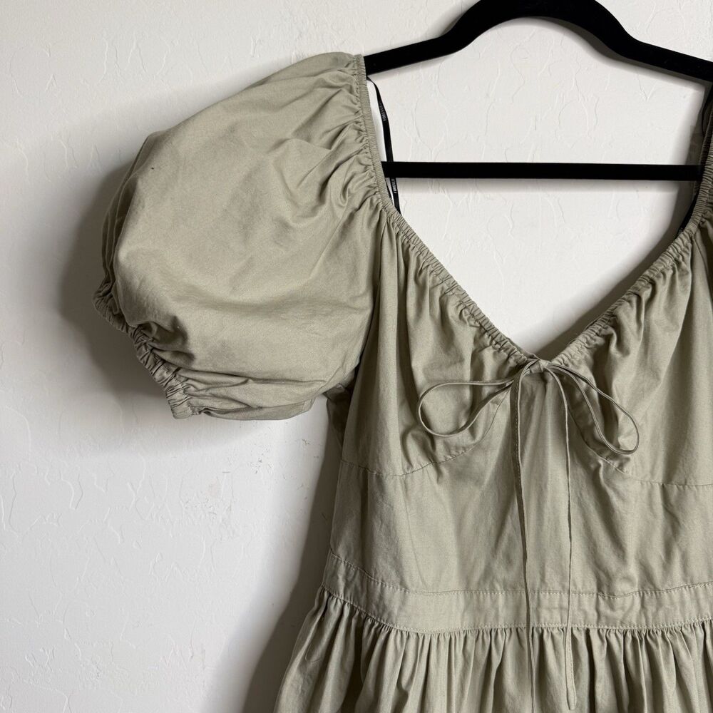 Womens Tiered Babydoll Mini Dress SZ M Sage Green Peasant Milkmaid Cottagecore - Picture 3 of 11